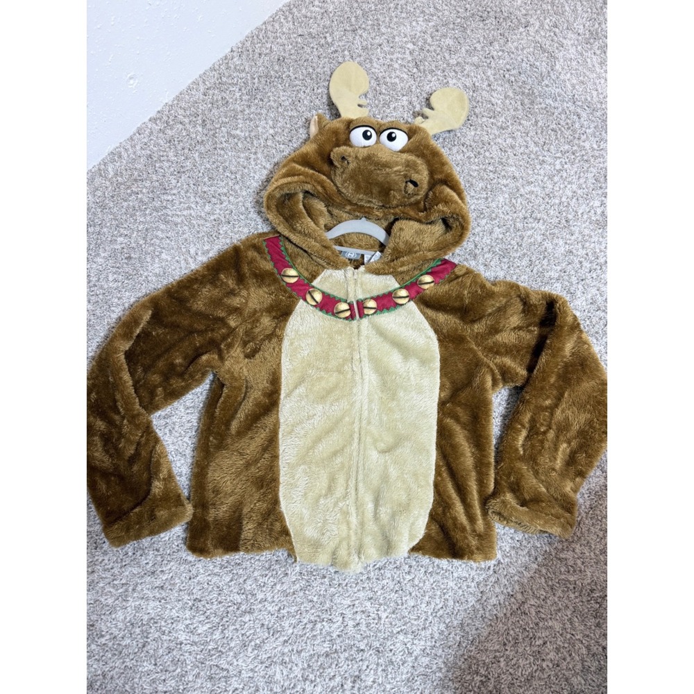 Elements Reindeer Fuzzy Zip Up Hoodie Brown Plush Costume Jacket Large